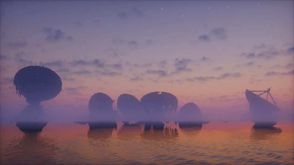 Mines navales et épave au coucher du soleil dans Tideworn sur Minecraft.