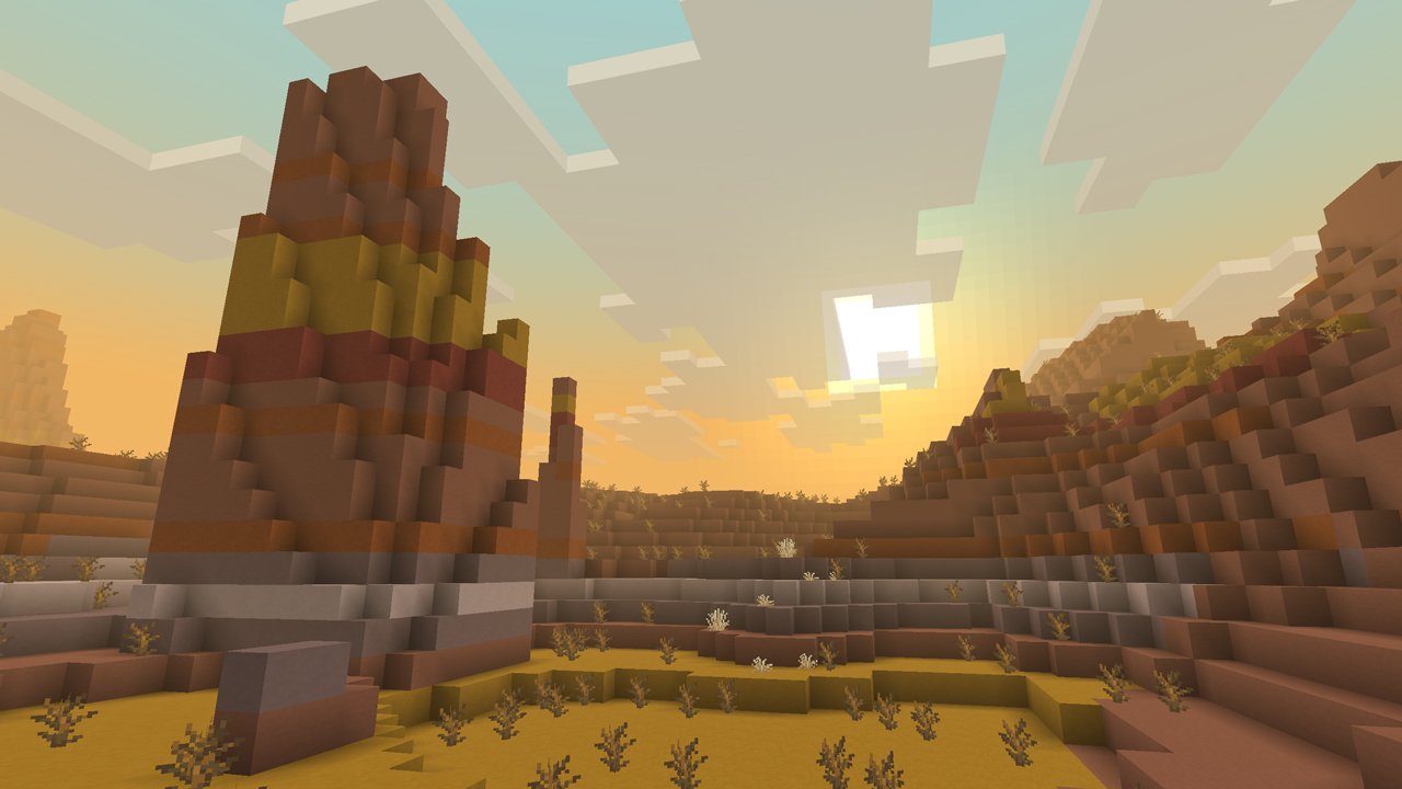 Biome Badlands dans Minecraft avec brouillard coloré