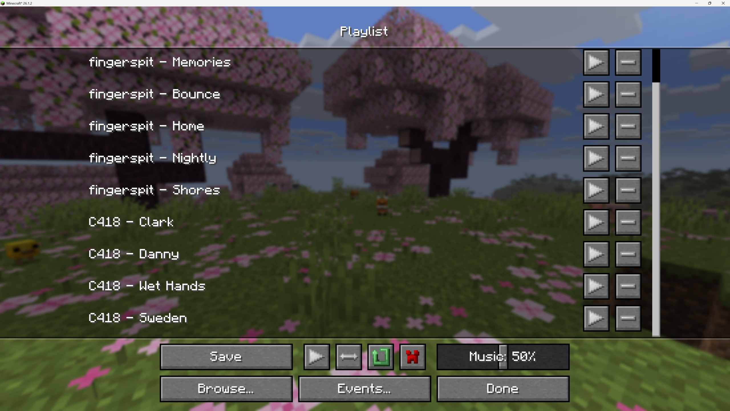 Interface de playlist du mod Music & Melody dans Minecraft