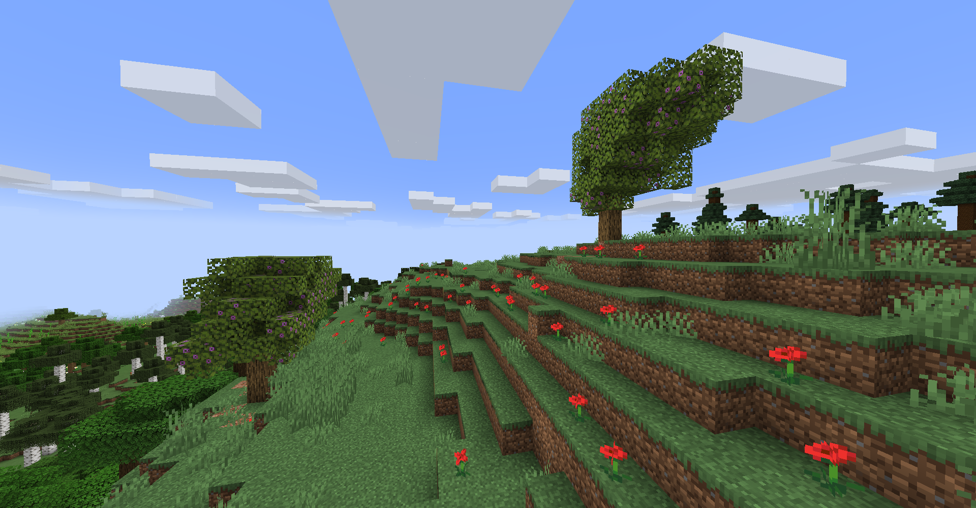 Arbres d’azalée de Minecraft poussant à la surface au-dessus d’une caverne luxuriante.