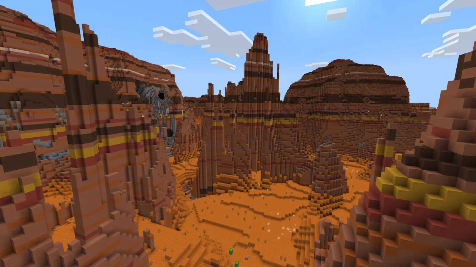 Biome Badlands érodées dans Minecraft.