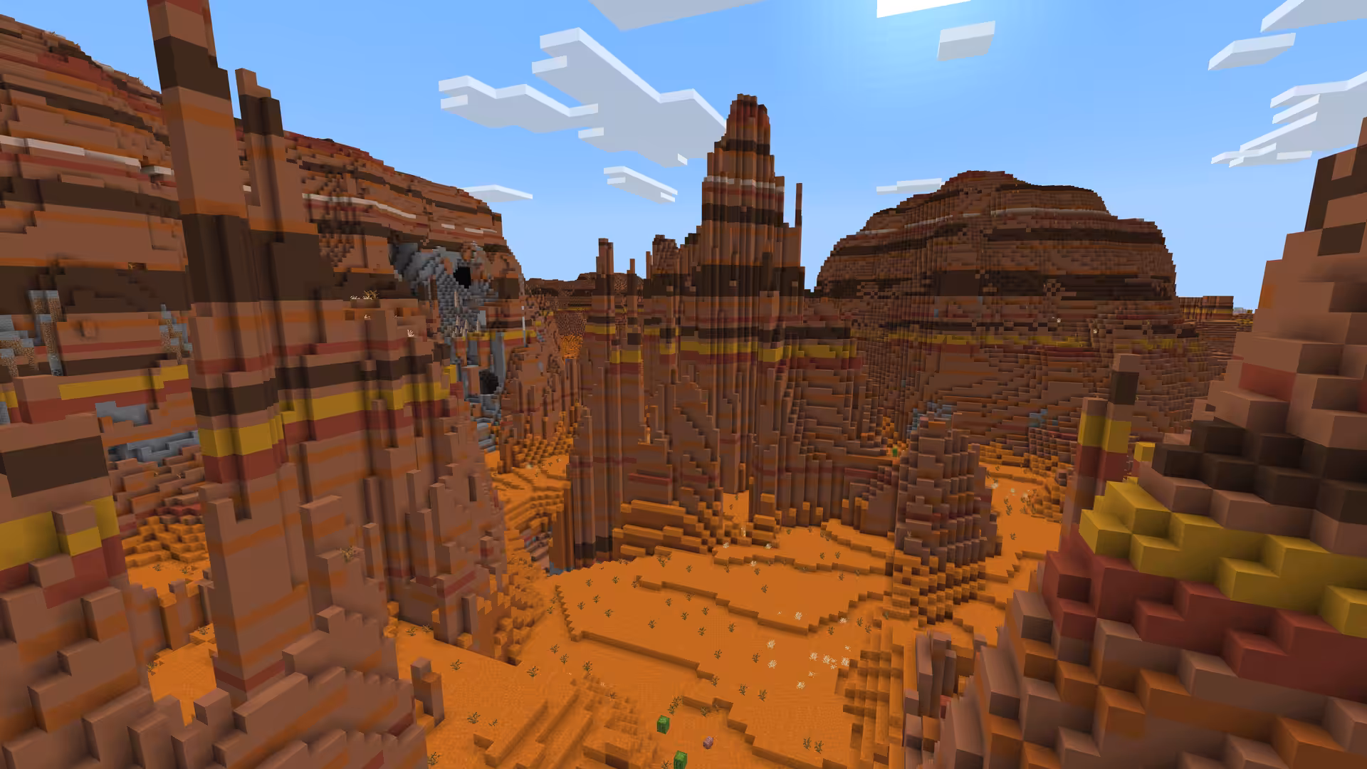 Biome Badlands érodées dans Minecraft.