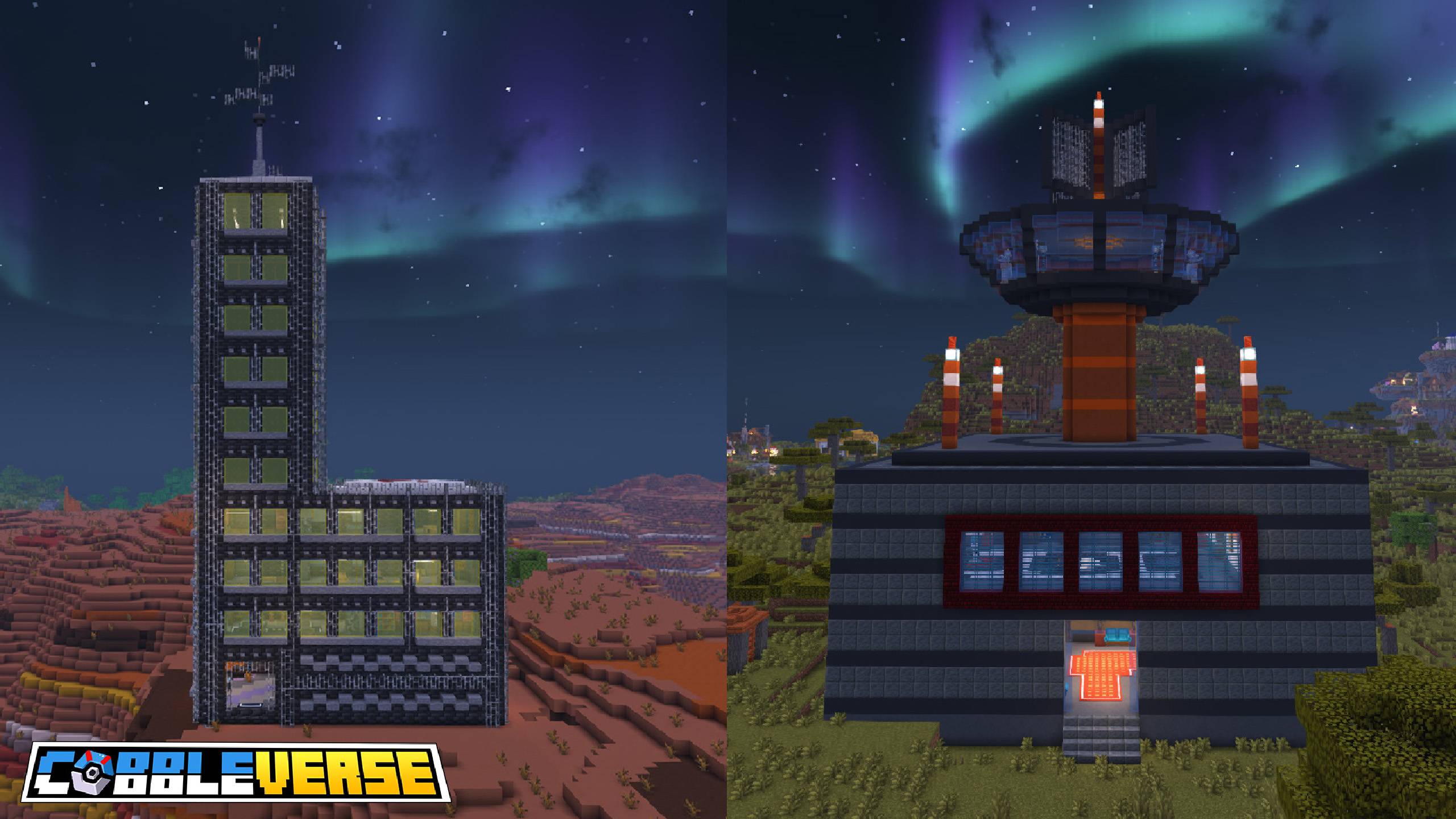 Tour radio inspirée de la Team Rocket dans le modpack Minecraft COBBLEVERSE