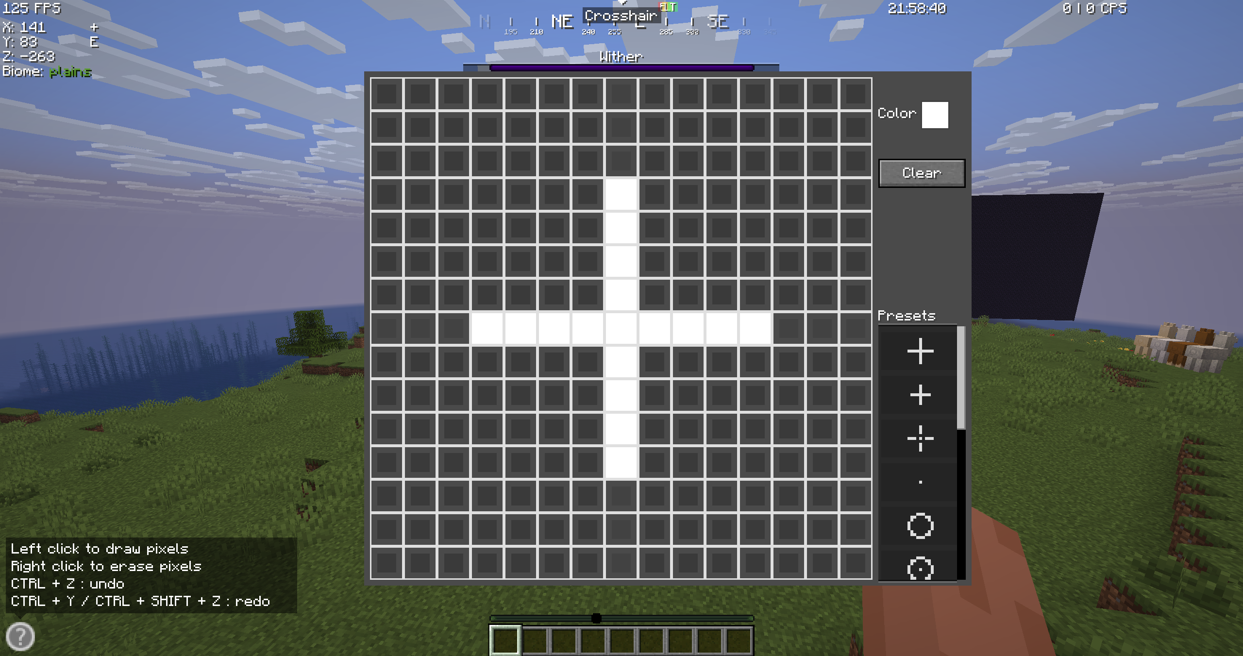 Éditeur de réticule de Flex HUD dans Minecraft avec plusieurs modèles et une grille de création personnalisée