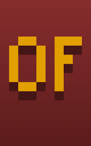 Cape OptiFine rouge avec les lettres OF en jaune, utilisée comme élément cosmétique dans Minecraft