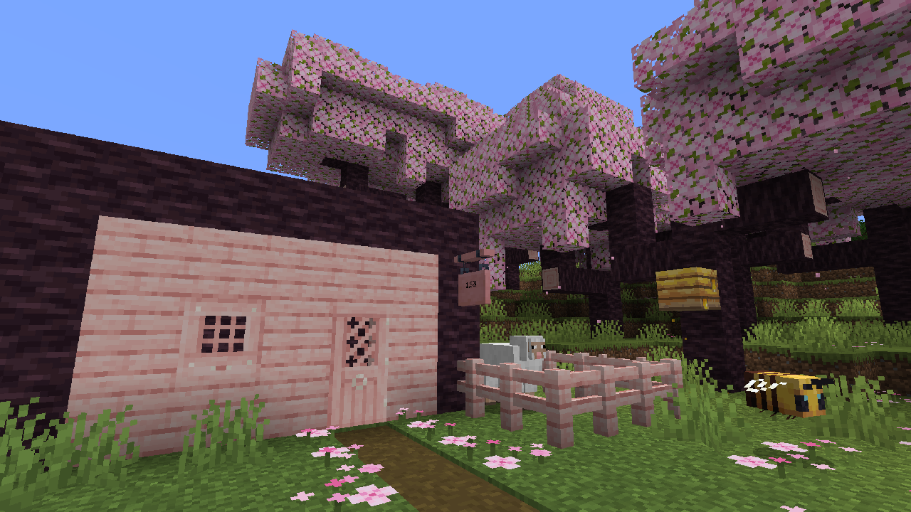 Construction intégrée à un Bosquet de cerisiers dans Minecraft.