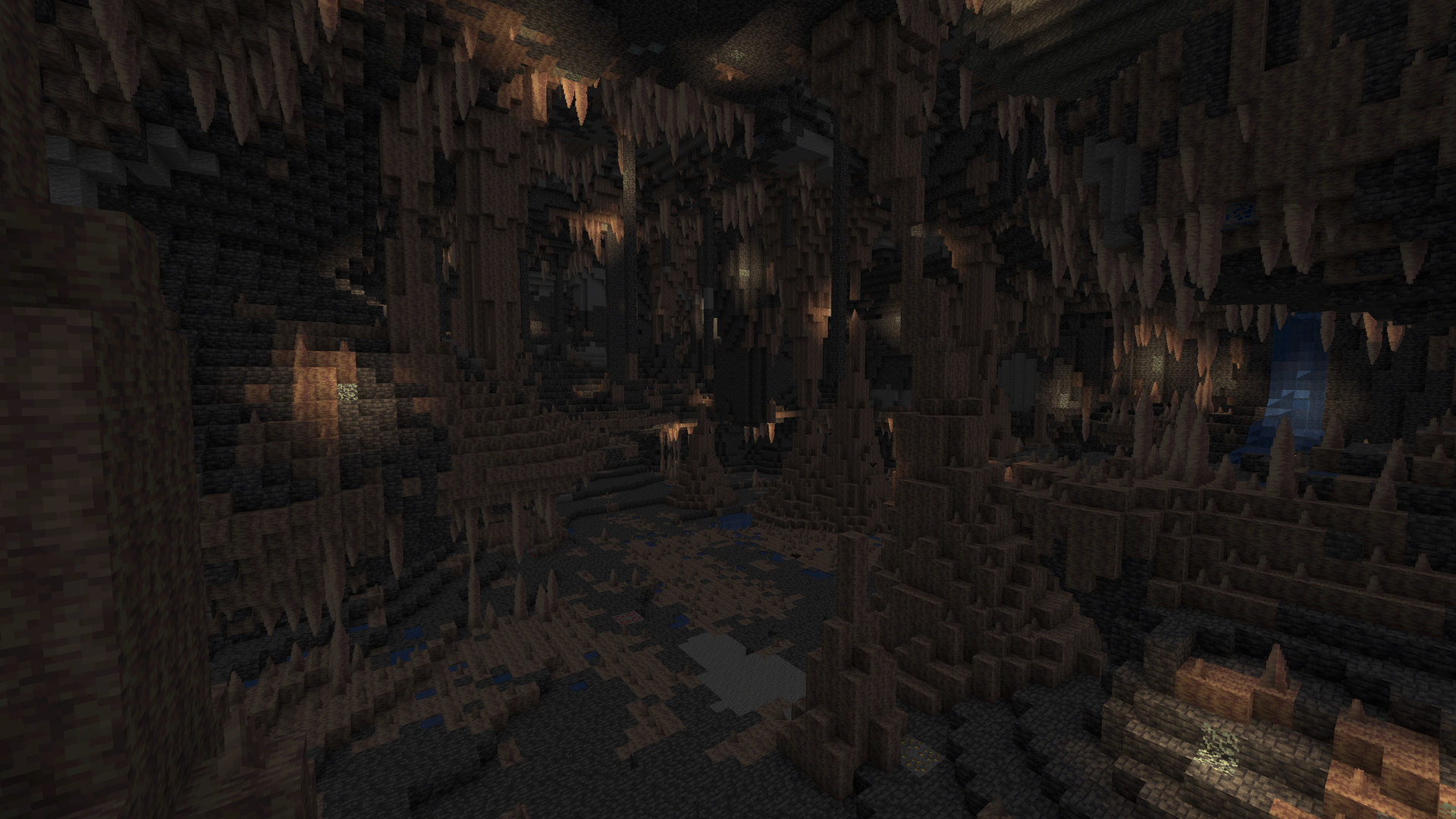 Amas de spéléothèmes dans une caverne Minecraft