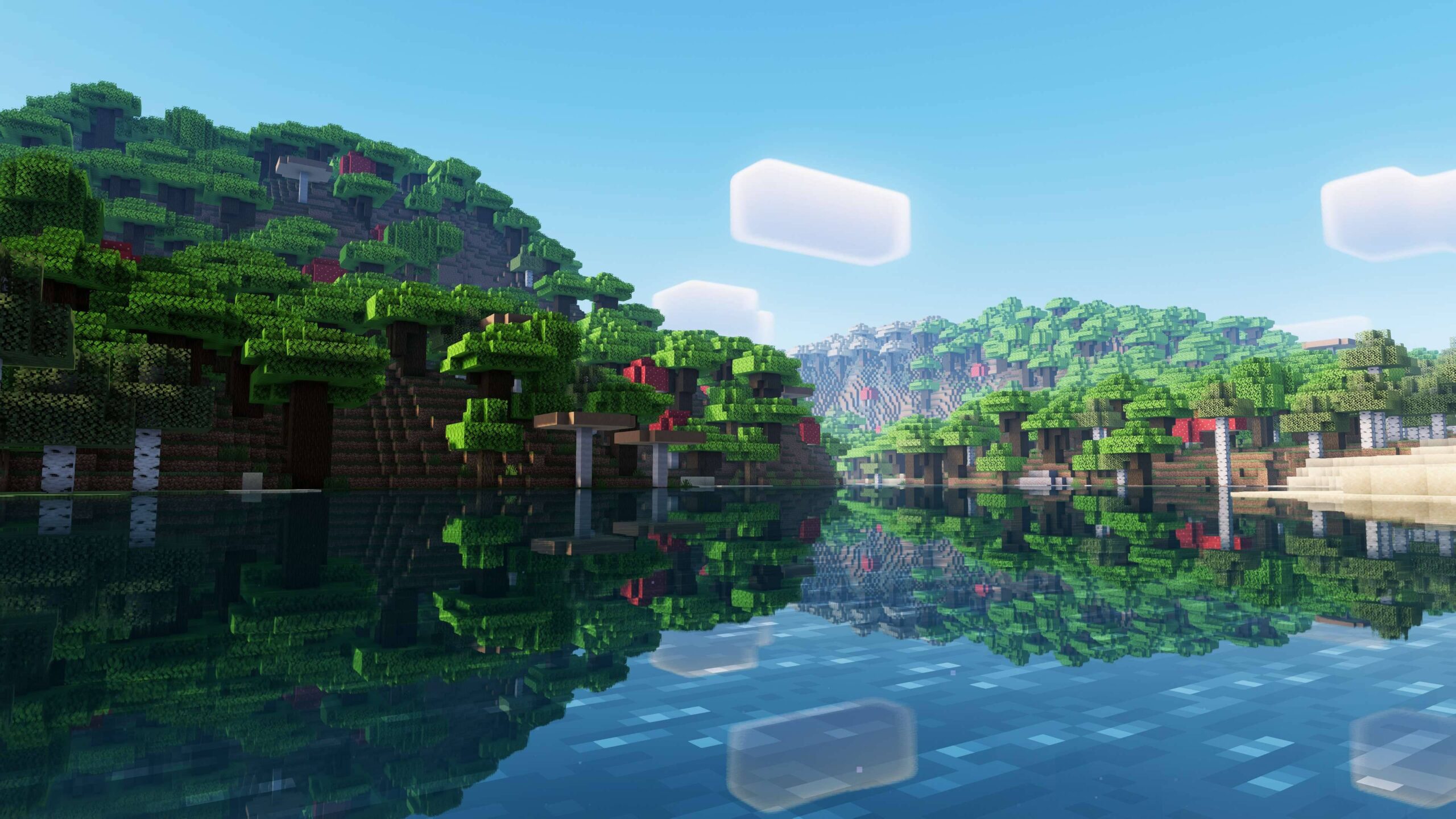 Eau et ciel de Minecraft avec E-LITE shaders dans un rendu proche du style vanilla