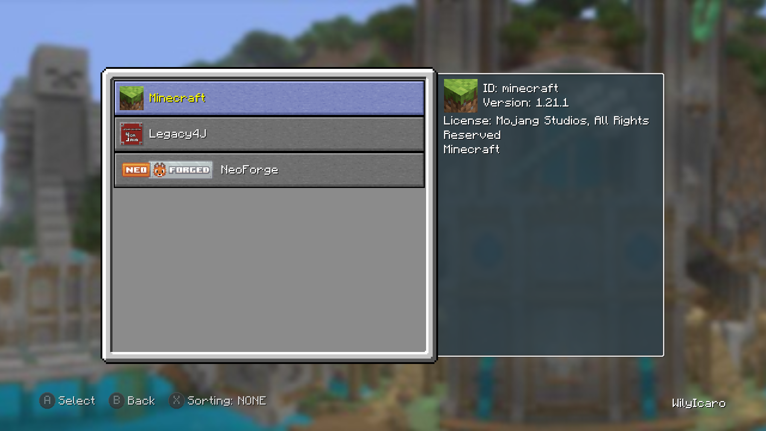 Menu des mods intégré dans Minecraft Java avec l’interface Legacy4J