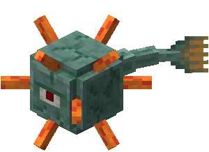 Gardien de Minecraft tirant son rayon dans un monument océanique.