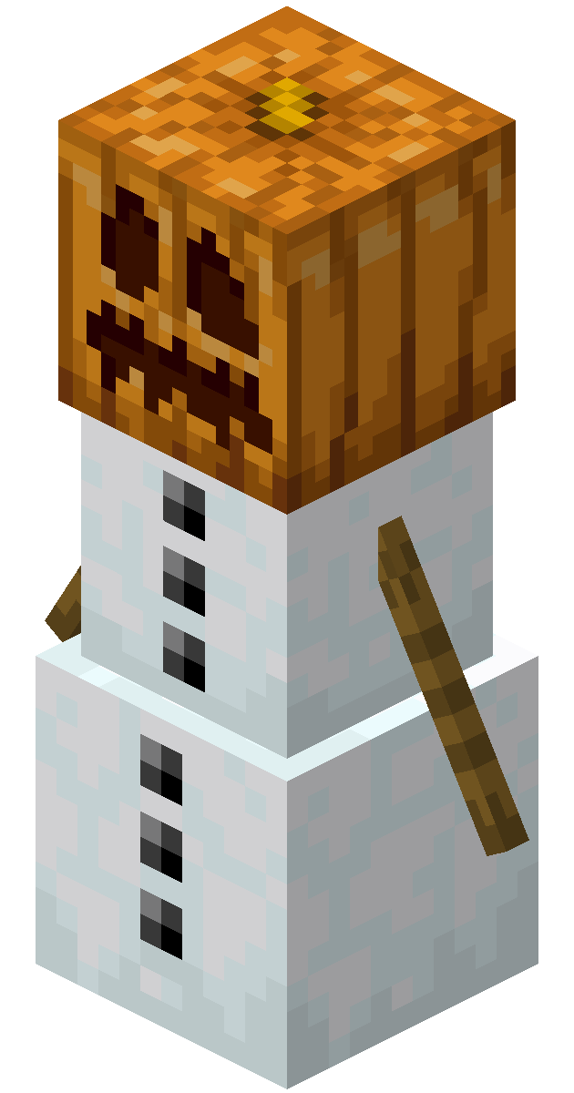 Golem de neige de Minecraft avec une citrouille sculptée sur la tête.