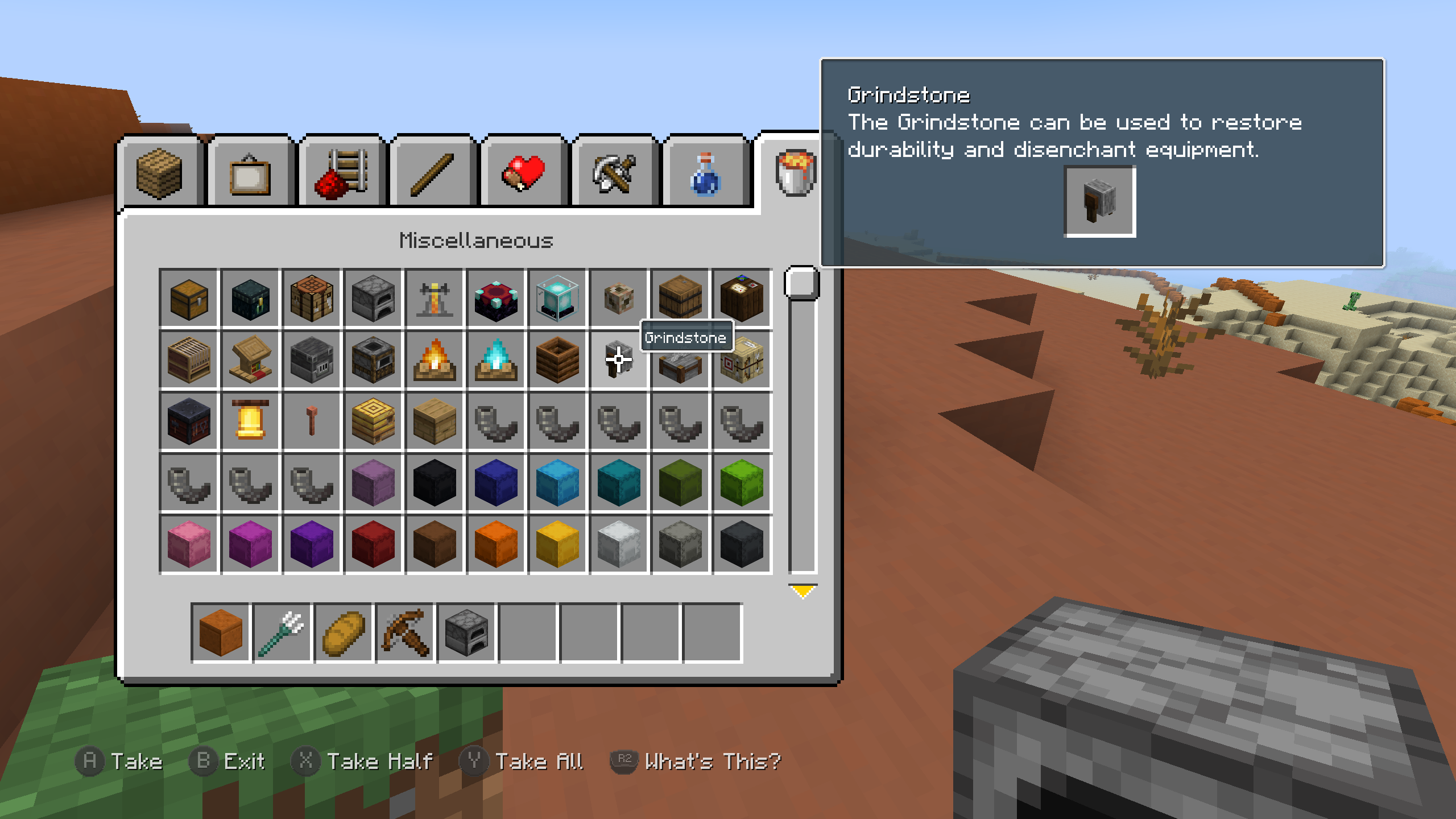 Écran du mode créatif de Minecraft Java affiché avec l’interface Legacy4J
