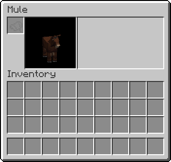 Inventaire d’une mule dans Minecraft avec un emplacement de selle et quinze cases de stockage.