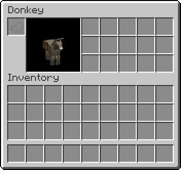 Inventaire d’un âne avec une selle et quinze emplacements de coffre dans Minecraft.