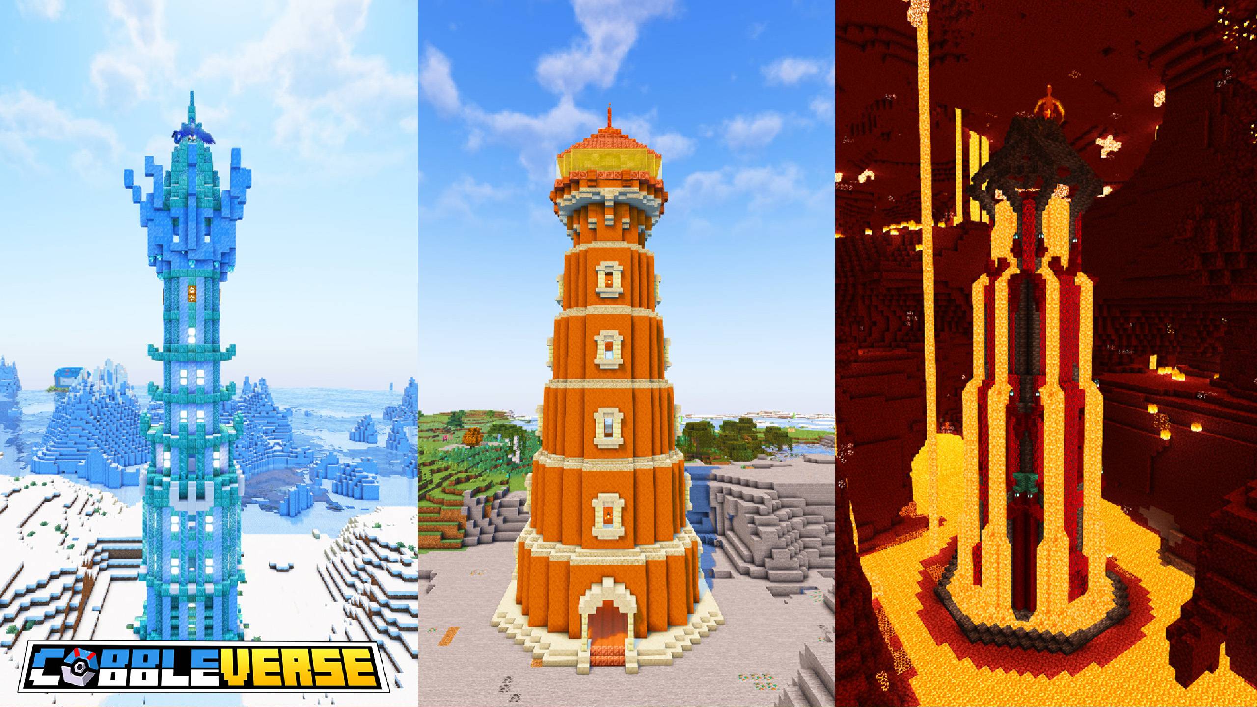 Tours dédiées aux oiseaux légendaires de Kanto dans le modpack Minecraft COBBLEVERSE