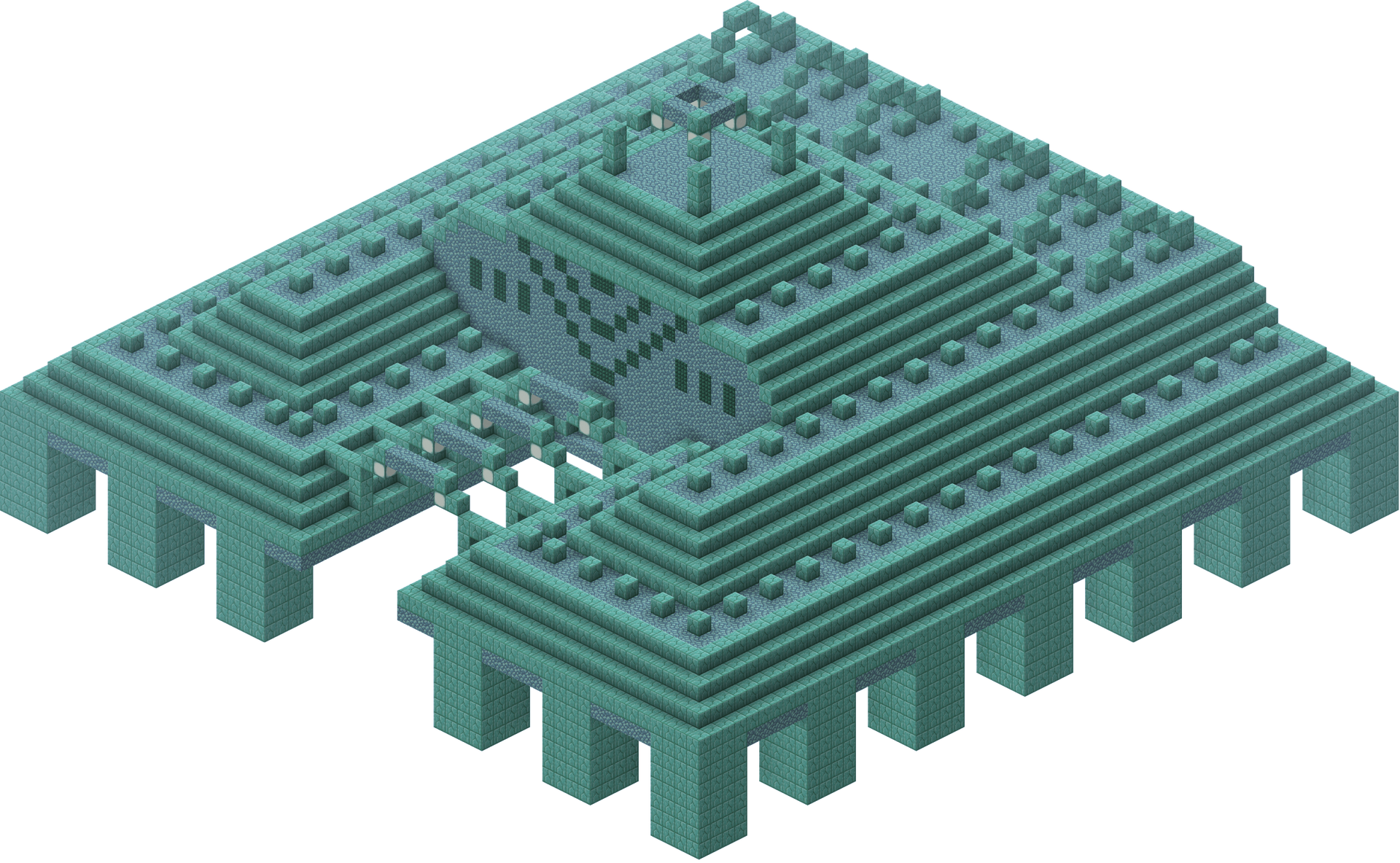 Monument océanique de Minecraft construit en prismarine dans un océan profond.