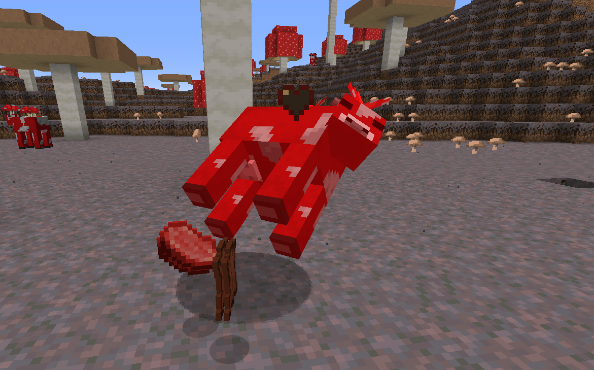 Objets laissés par une Mooshroom après sa mort dans Minecraft.