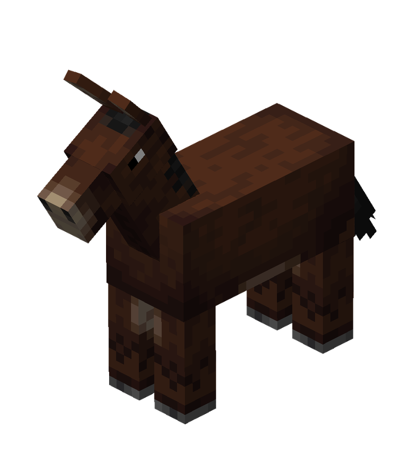 Mulet dans Minecraft, issu d’un croisement entre un cheval et un âne.