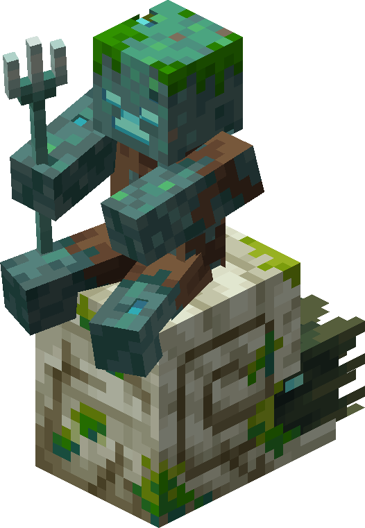 Noyé armé d’un trident monté sur un nautile zombie dans Minecraft.