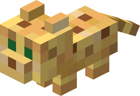 Bébé ocelot dans Minecraft, plus petit que la version adulte et doté du même pelage tacheté.