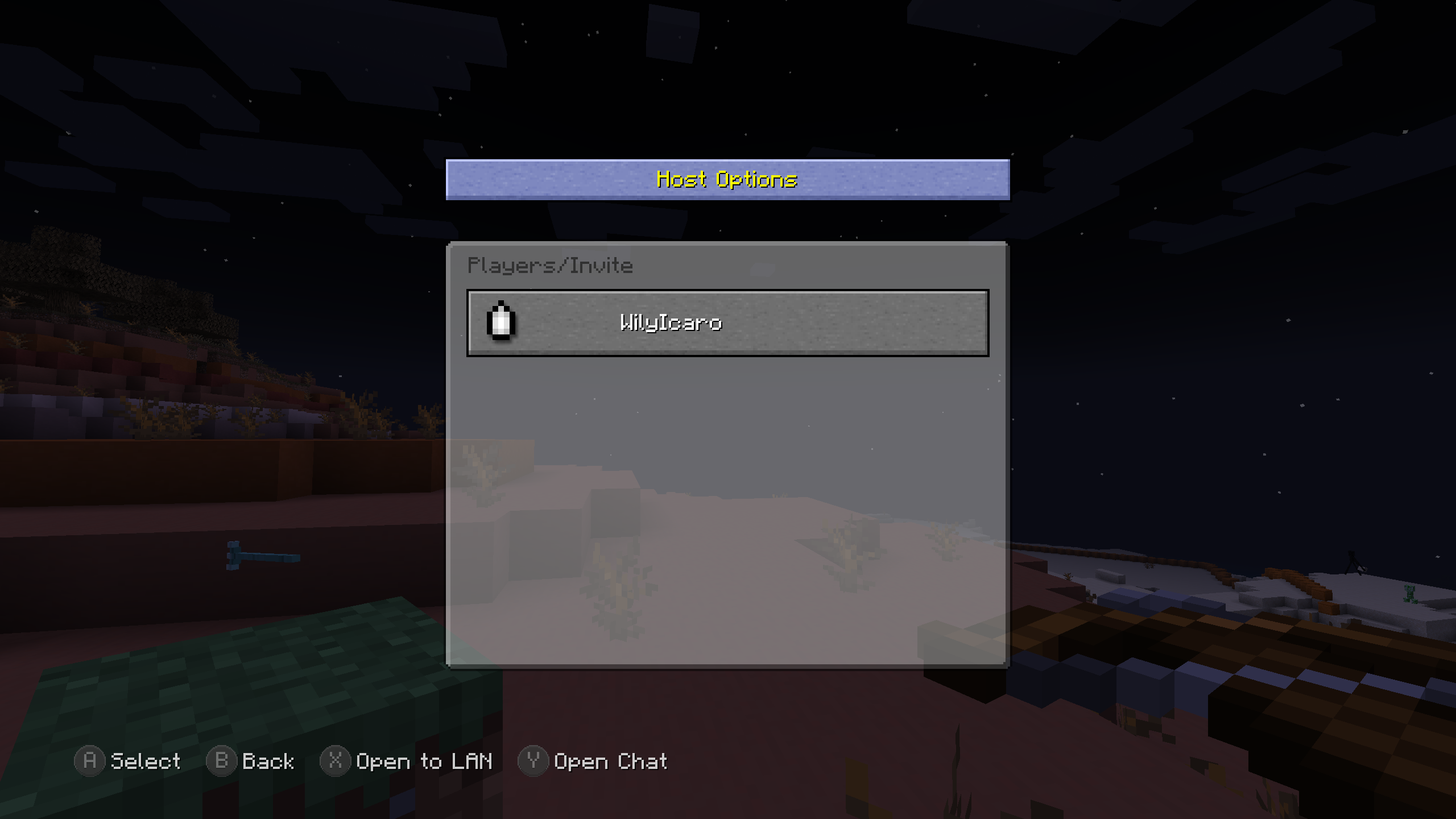 Écran Host Options de Legacy4J dans Minecraft Java