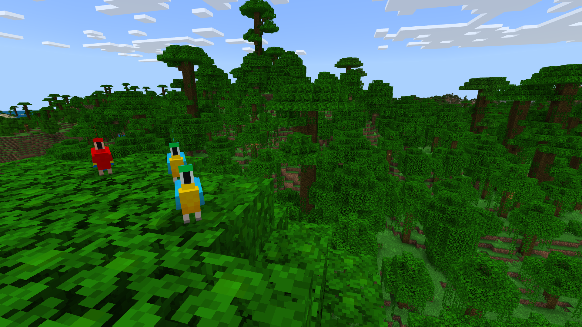Perroquet coloré perché dans une jungle de Minecraft.
