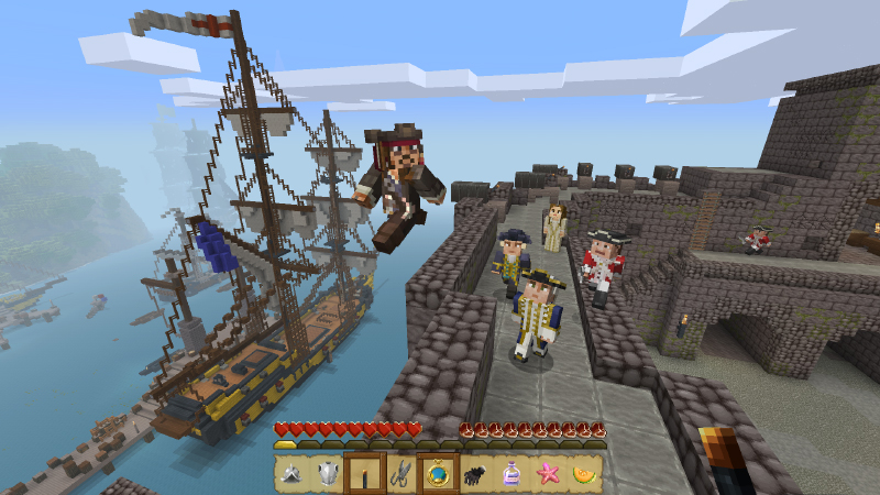 Port fortifié et grands navires dans Minecraft avec le pack Pirates of the Caribbean Mash-up