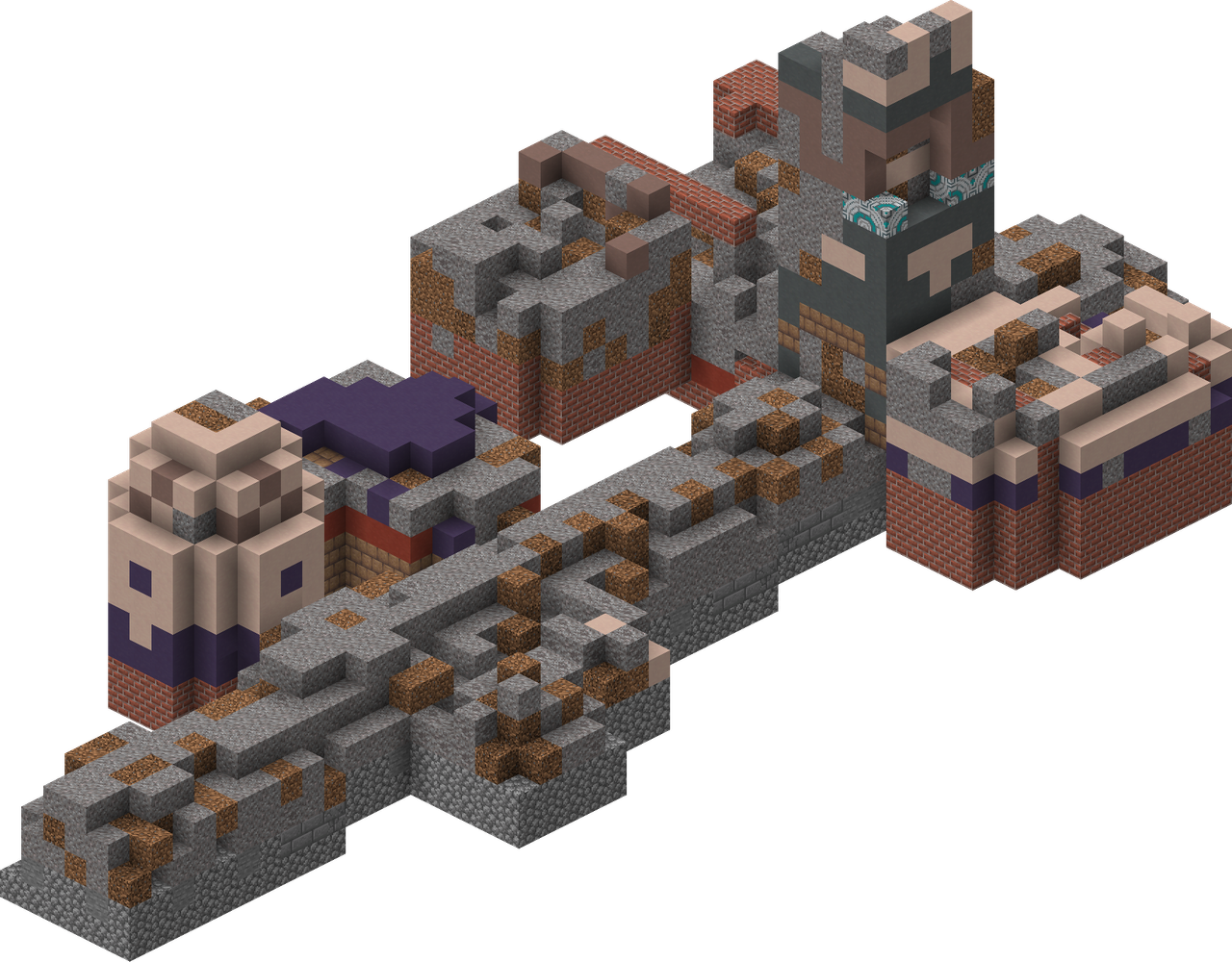 Ruines de sentier partiellement dégagées dans Minecraft.