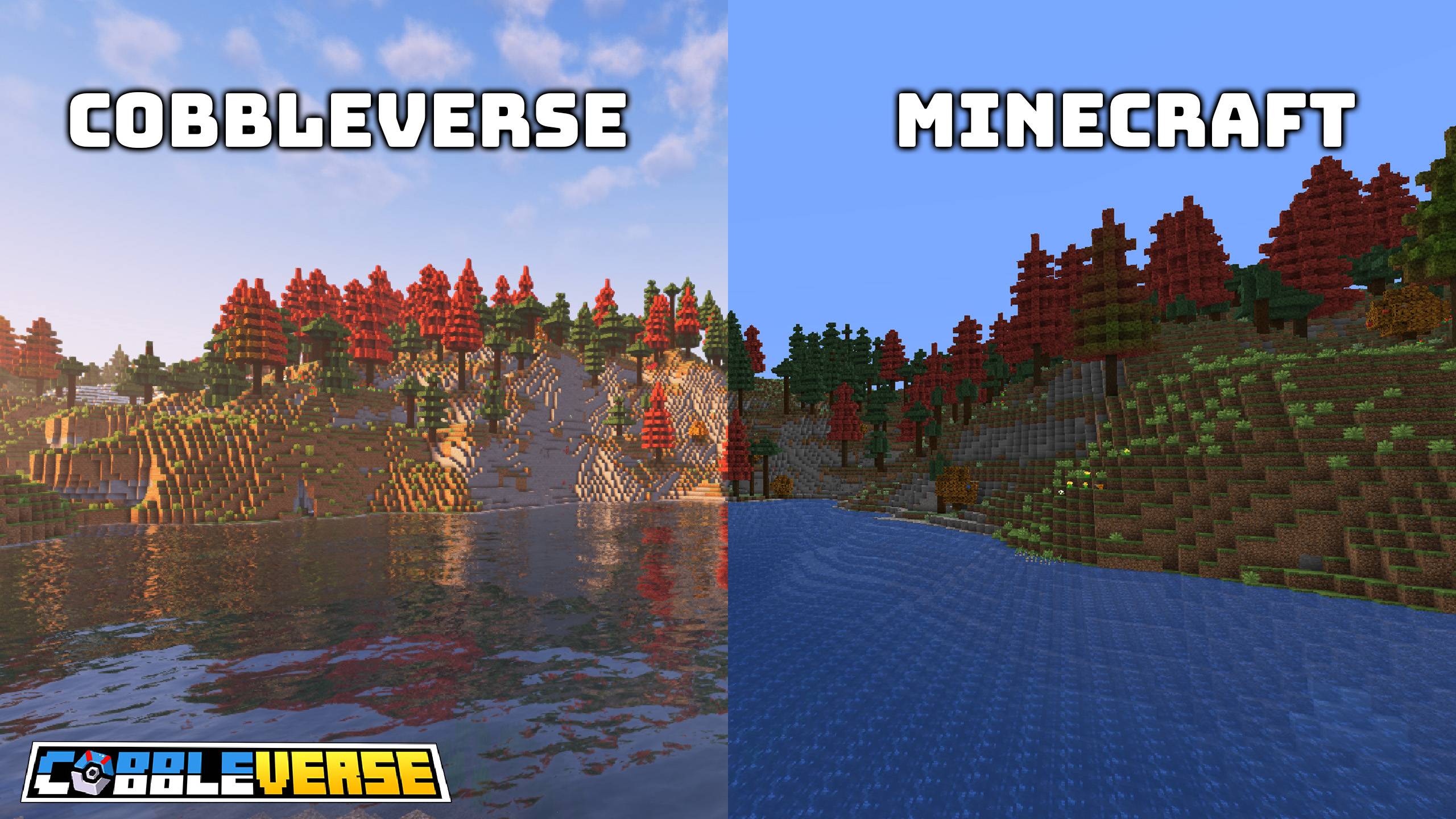 Paysage Minecraft avec shaders réalistes dans le modpack COBBLEVERSE Cobblemon