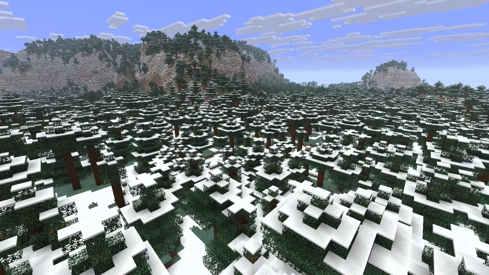 Biome Taïga enneigée dans Minecraft.