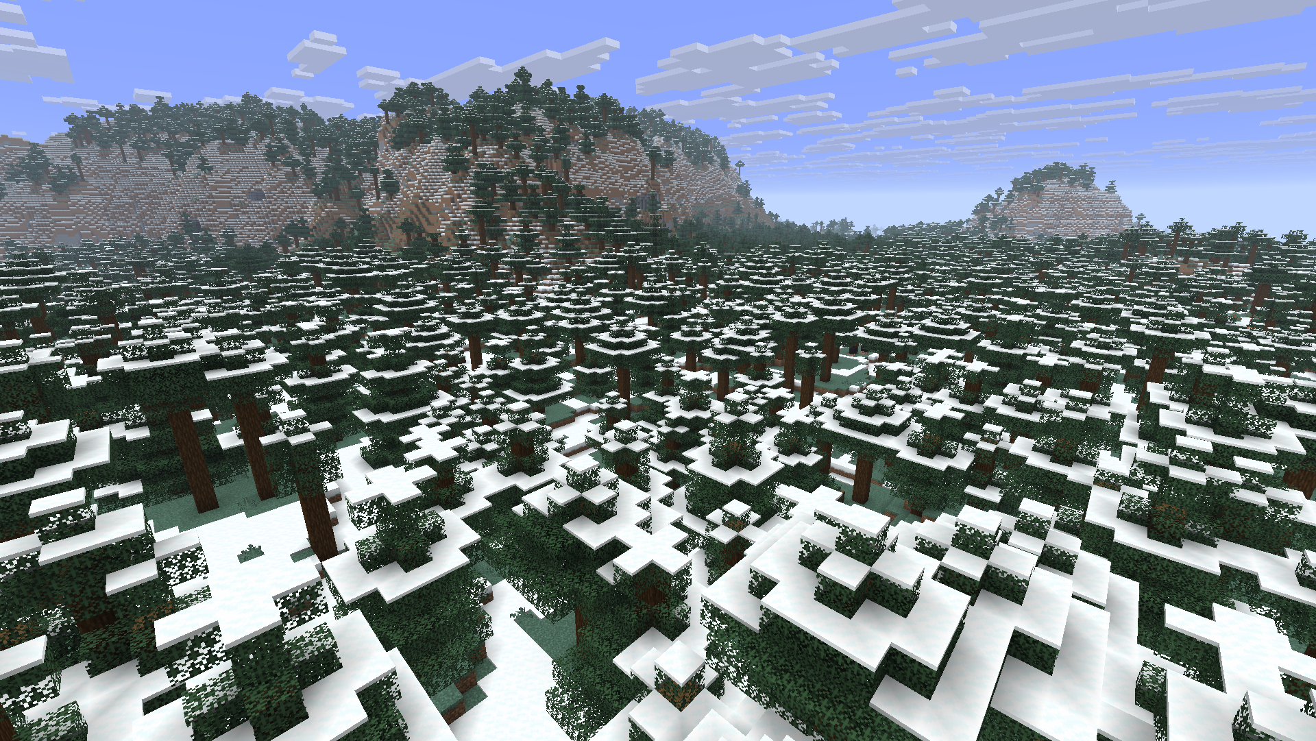 Biome Taïga enneigée dans Minecraft.