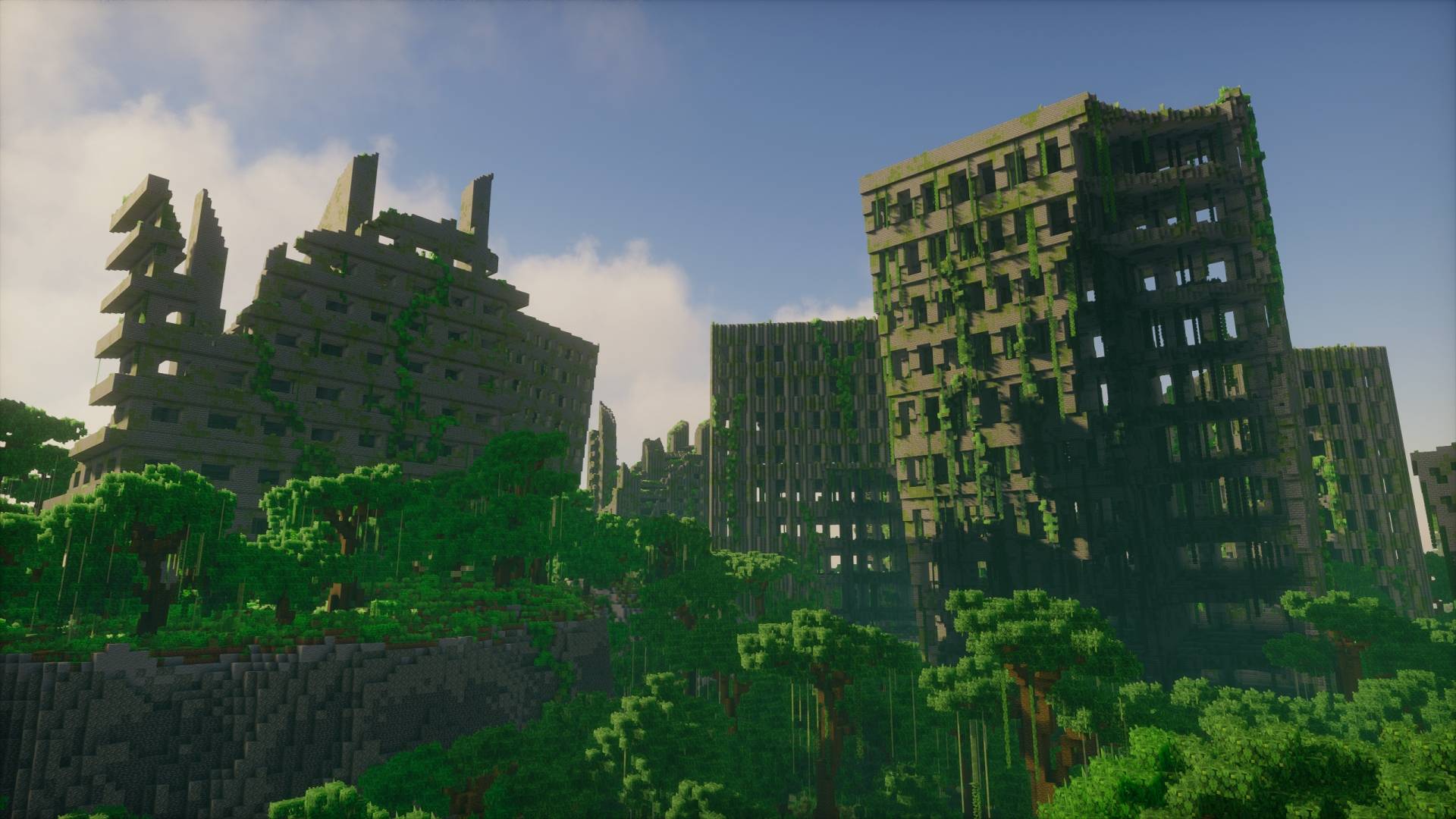 Tours abandonnées couvertes de végétation dans Minecraft