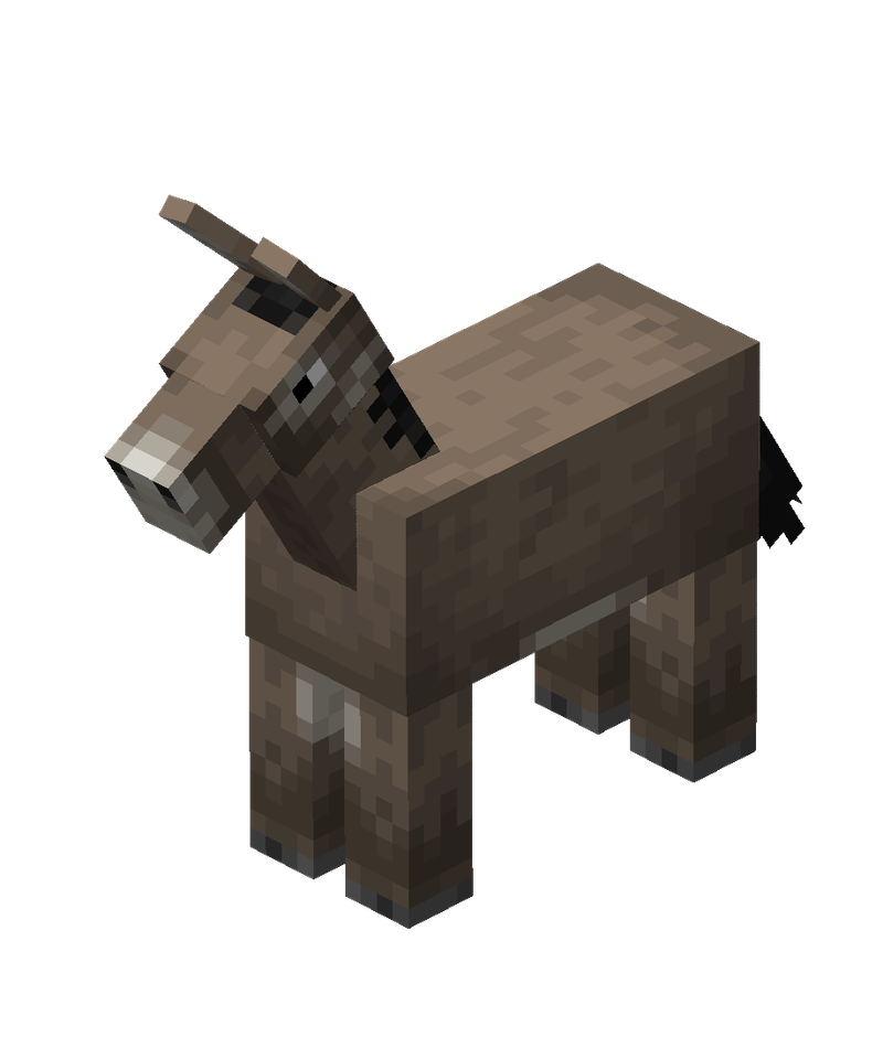 Âne dans Minecraft utilisé pour comparer ses capacités avec celles de la mule et du cheval.