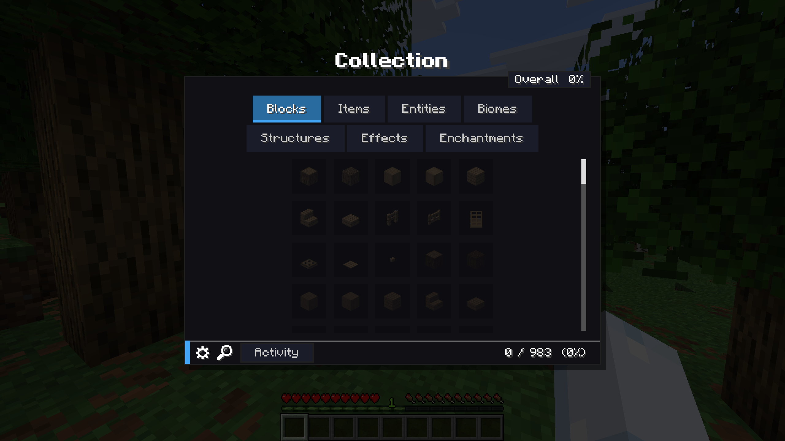 Interface principale du mod Collect Everything dans Minecraft