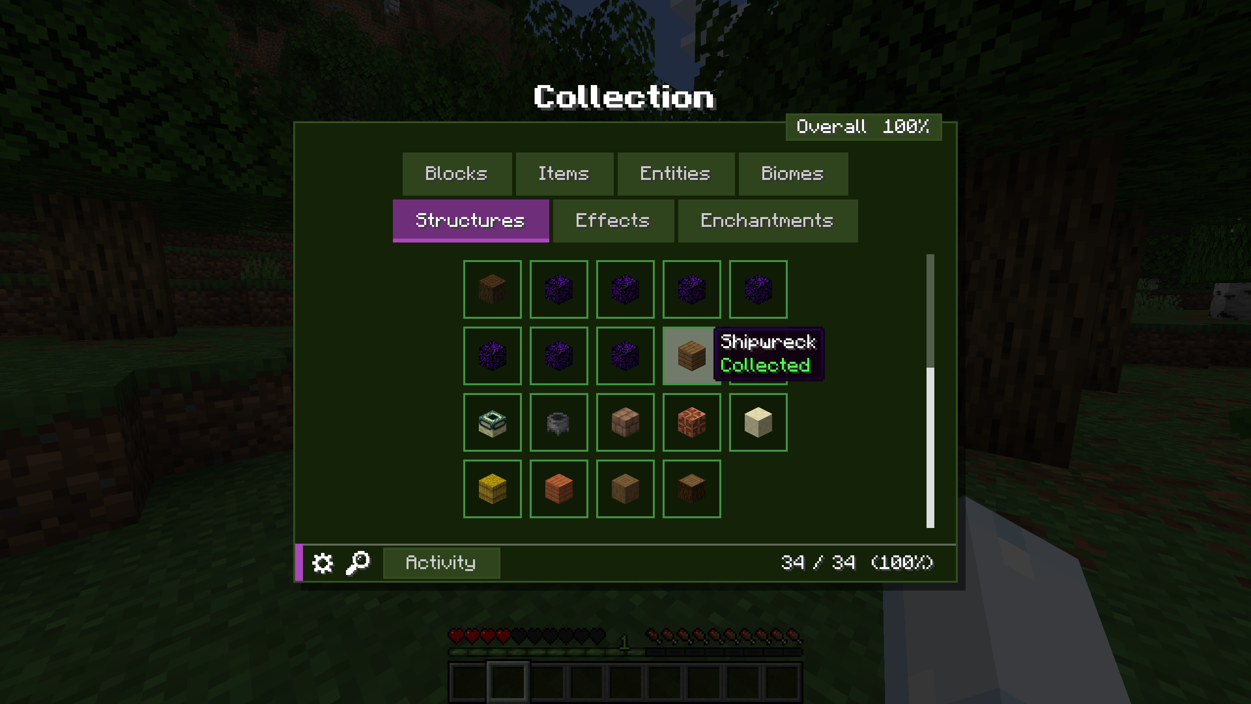 Onglet des structures à découvrir dans Collect Everything pour Minecraft