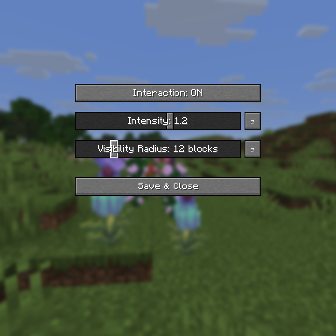 Menu de configuration du mod Interactive Foliage dans Minecraft