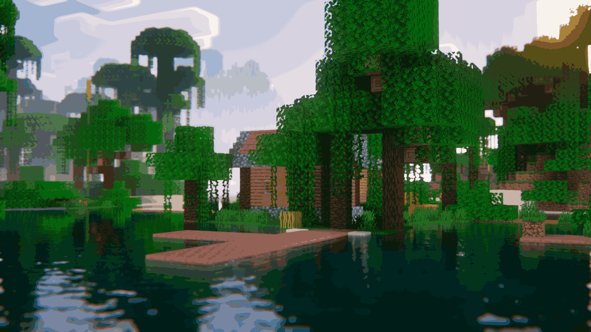 Village de marais au bord de l’eau dans Minecraft