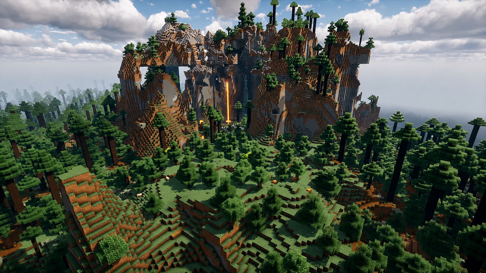 Terrain balayé par les vents avec arche naturelle dans Minecraft
