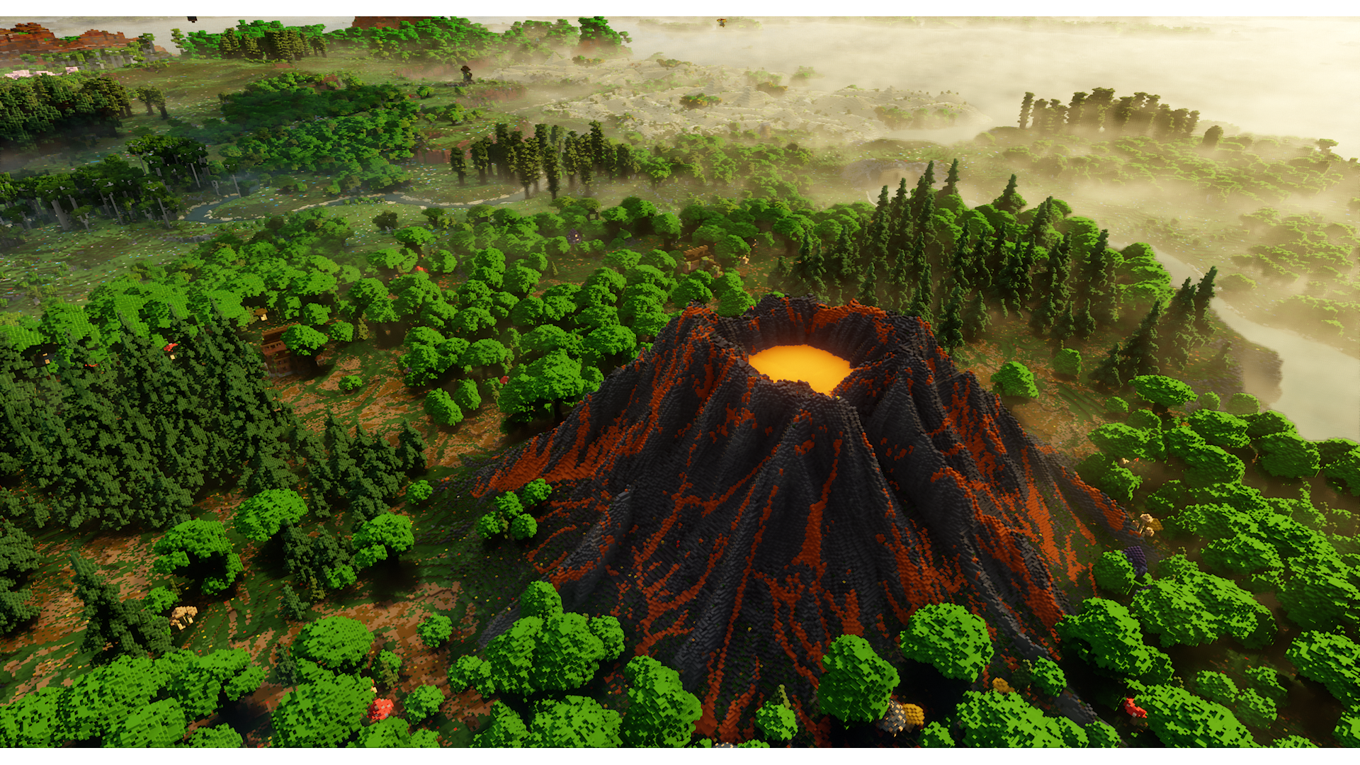 Volcan visible sur la map Minecraft Sulfuria