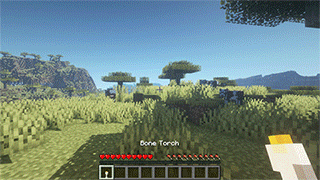 Un joueur Minecraft met le feu à un mob avec une torche tenue en main principale grâce au mod Torch hit!