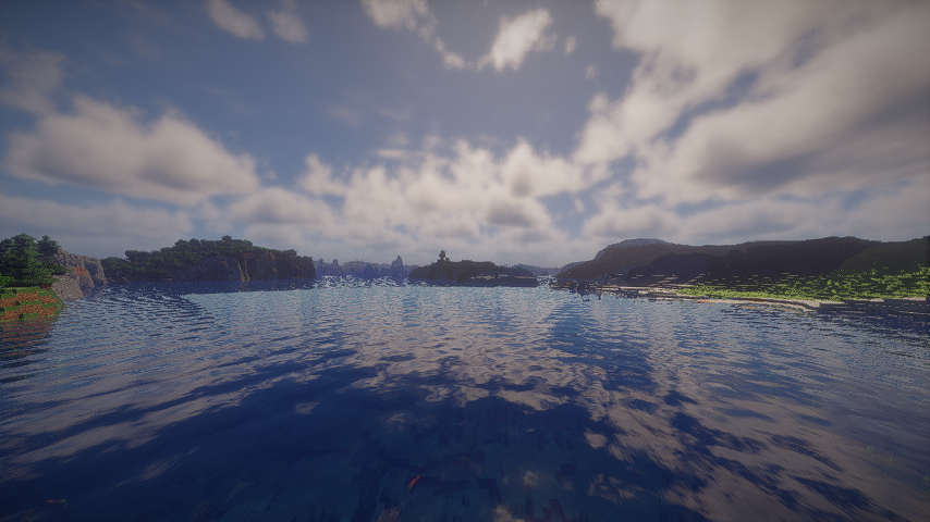 Paysage Minecraft lointain avec Turtle Shaders et distant horizon