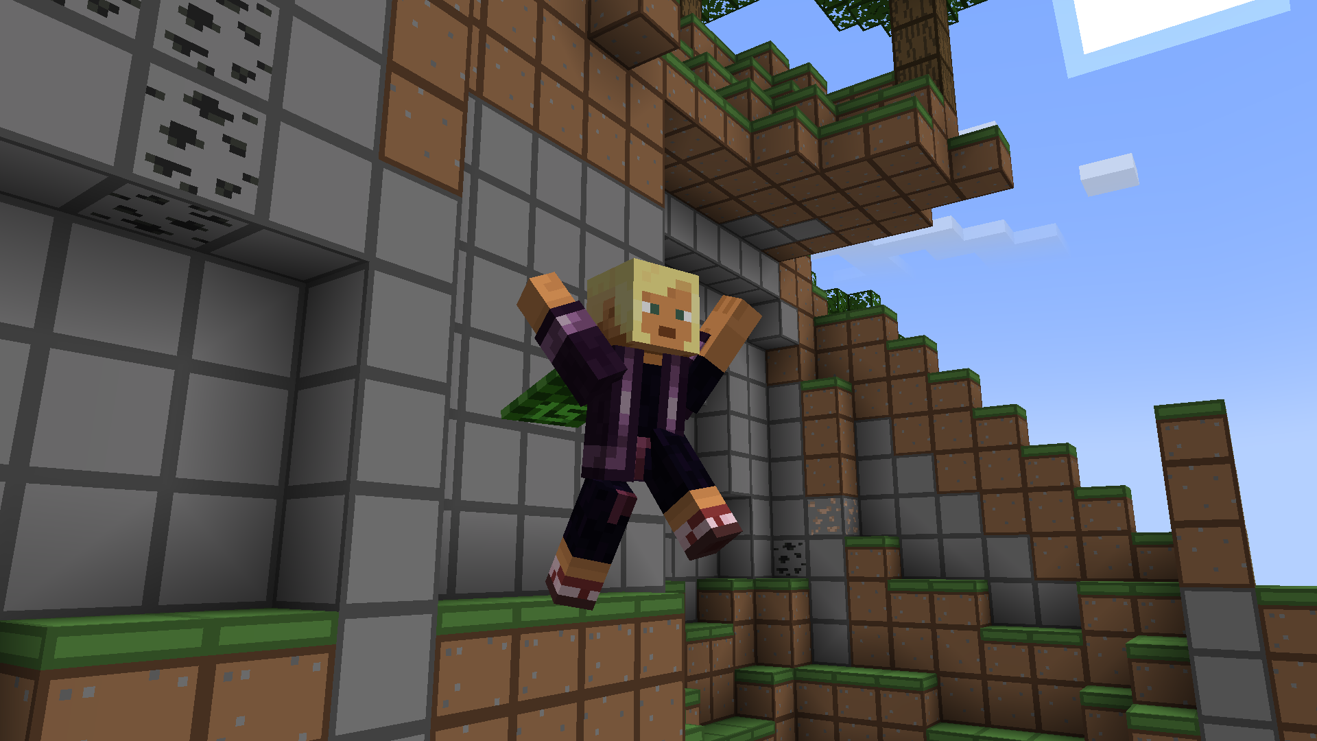 Joueur Minecraft en mouvement sur un relief avec le pack Better Animations