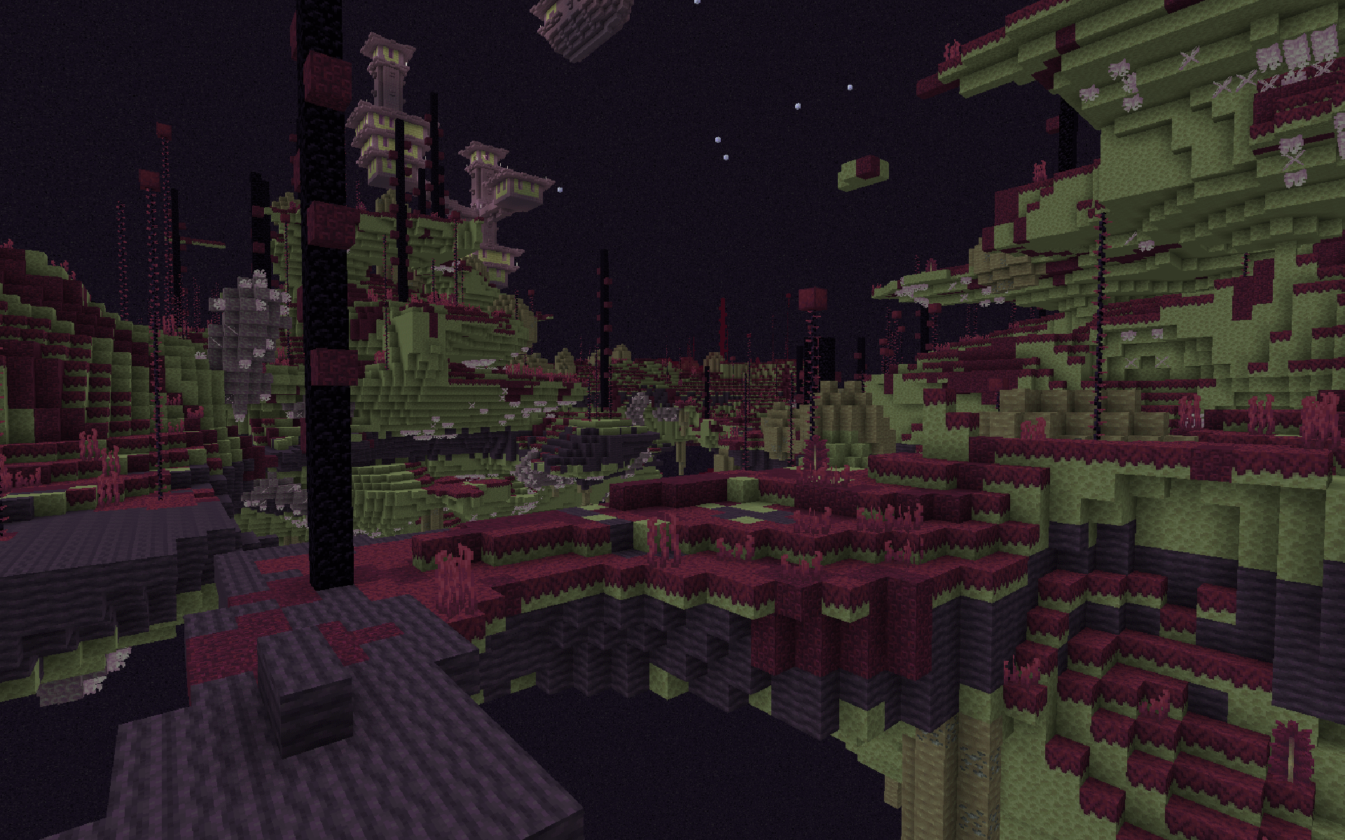 Acidburnt Abysses dans End’s Phantasm Biome Acidburnt Abysses d’End’s Phantasm avec terrain abîmé par l’acide dans Minecraft