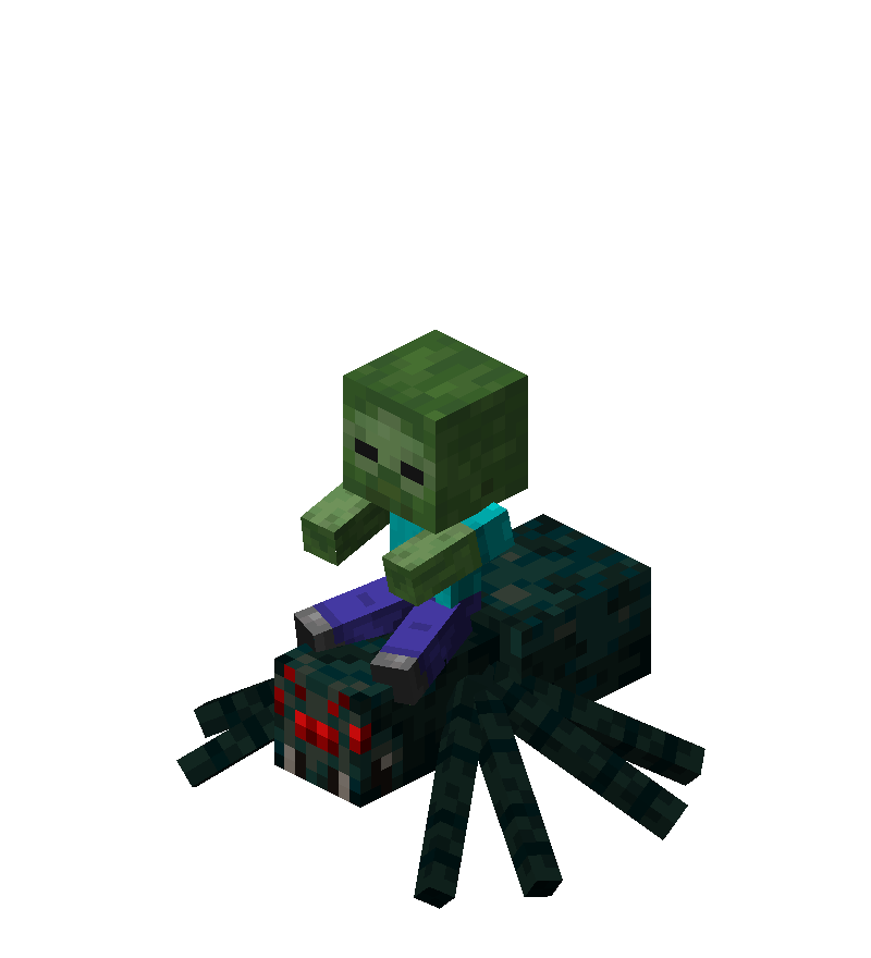 Araignée venimeuse avec bébé zombie Minecraft Araignée venimeuse de Minecraft montée par un bébé zombie.
