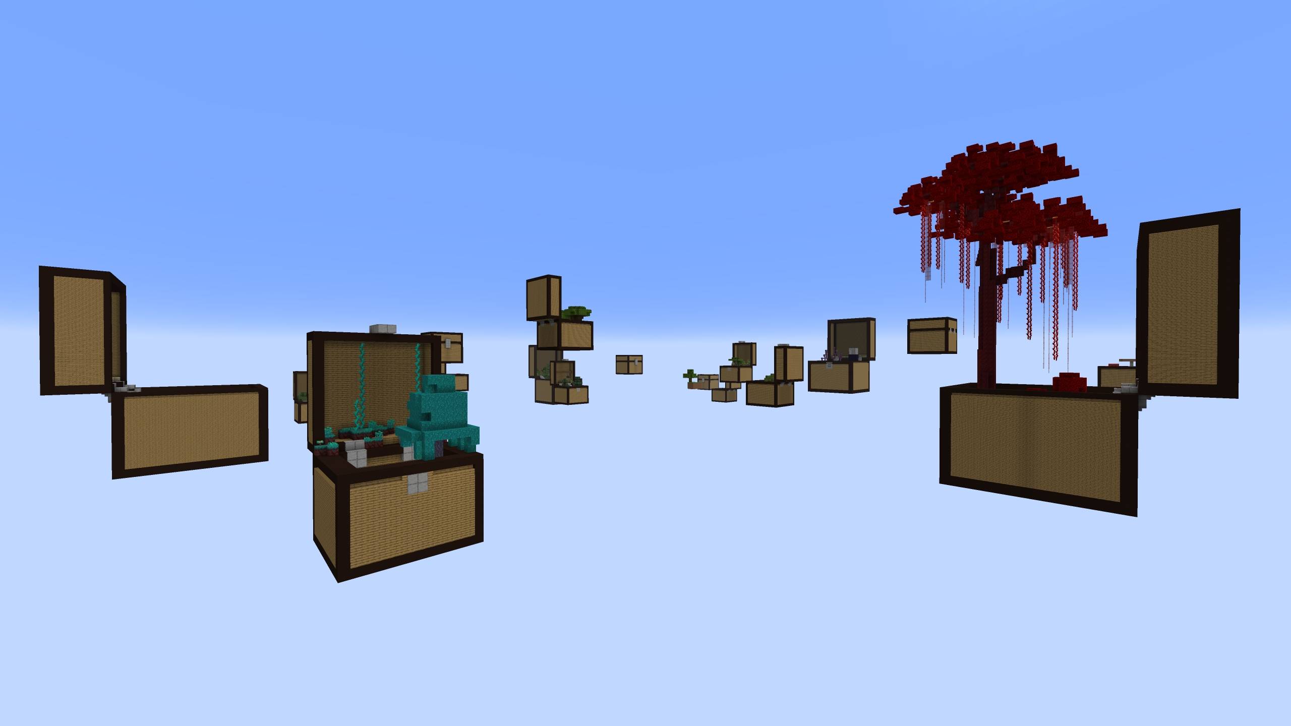 Biomes dans Sky Chest Challenge Biomes miniatures contenus dans des coffres géants sur la carte Sky Chest Challenge
