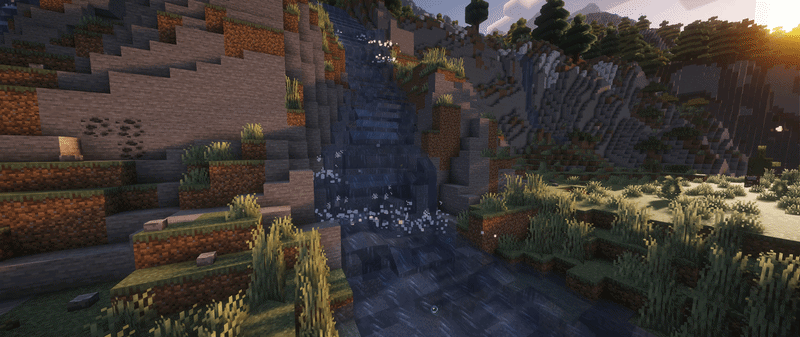 Cascade avec écume dans Streams Reflowing Animation d’une cascade Minecraft avec écume et projections d’eau ajoutées par Streams Reflowing