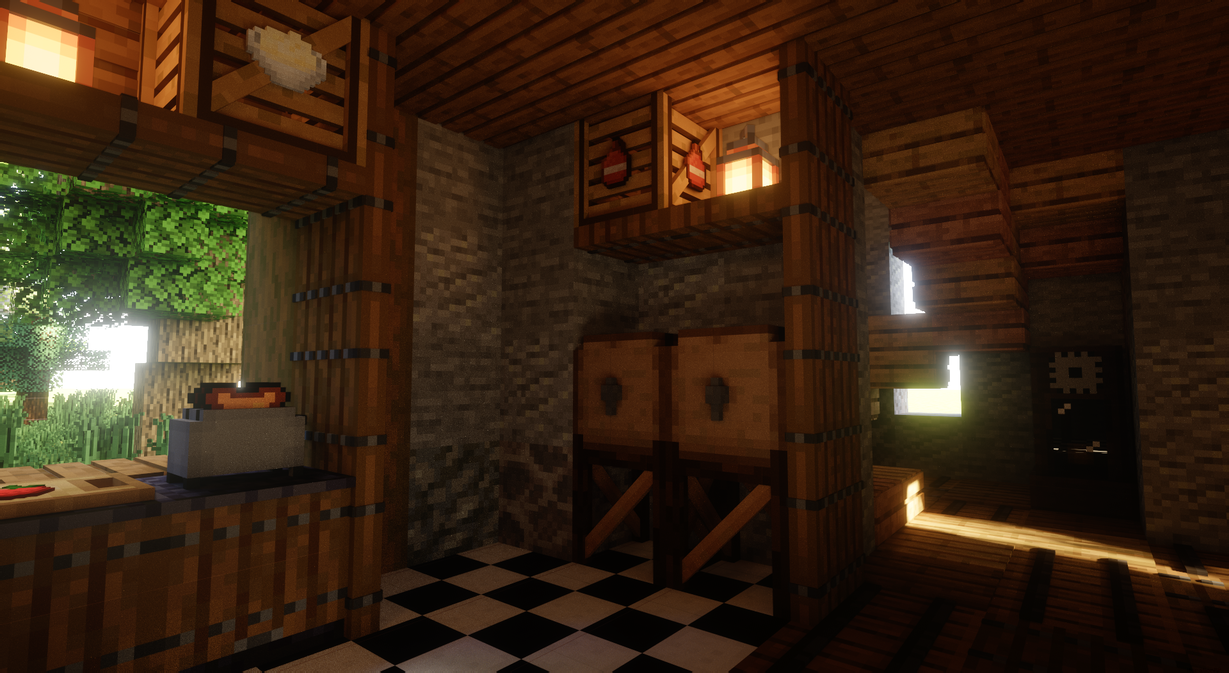 Cuisine et fermentation avec Simply Cozy Cuisine Minecraft avec tonneau de fermentation, caisses et placards de Simply Cozy