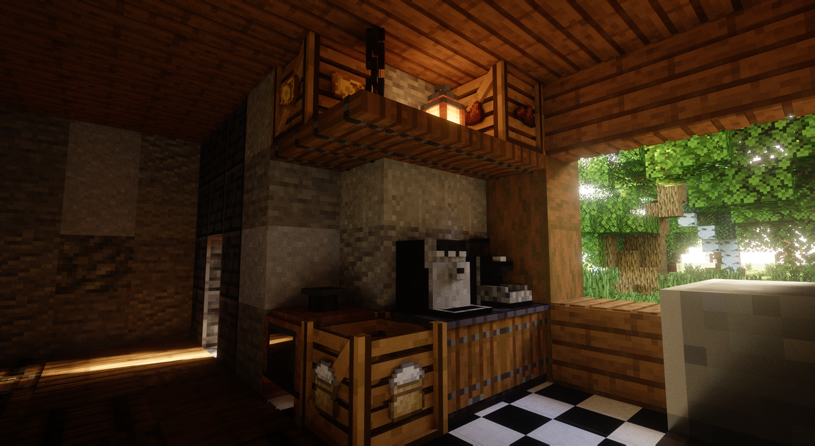 Four à bois et machine à café Simply Cozy Cuisine Simply Cozy avec four à bois, machine à café et broyeur à café dans Minecraft