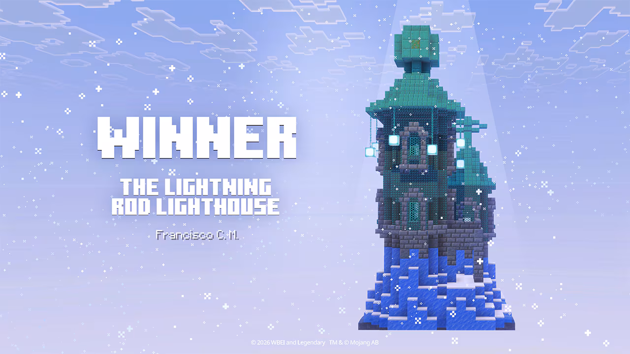 Lightning Rod Lighthouse, gagnant du Minecraft Movie Build Challenge Le Lightning Rod Lighthouse de Francisco C.M., construction gagnante du Minecraft Movie Build Challenge