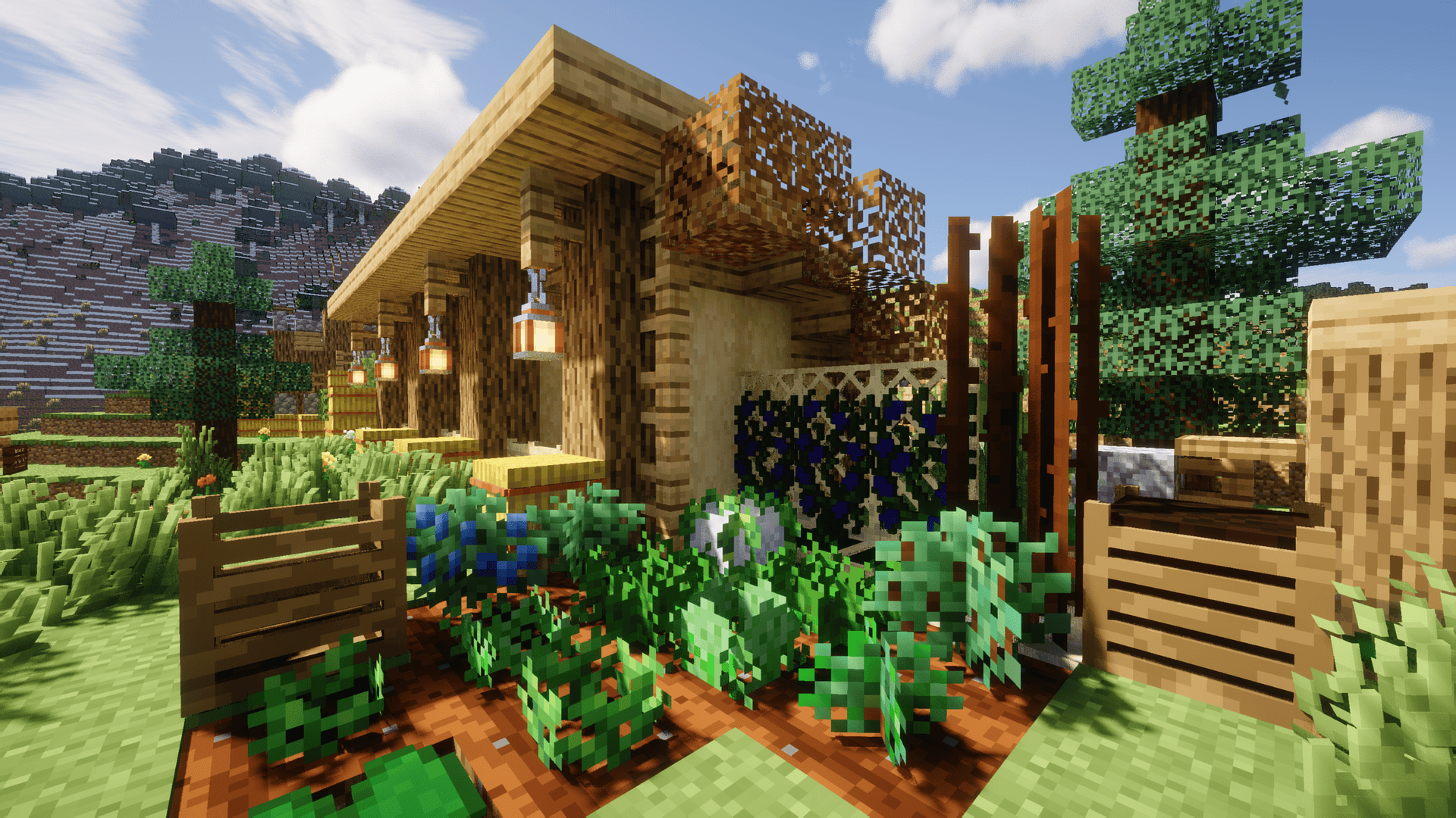 Cultures de Simply Cozy Cultures de Simply Cozy avec laitue, café, myrtilles, chou-fleur, raisins et cannelle dans Minecraft